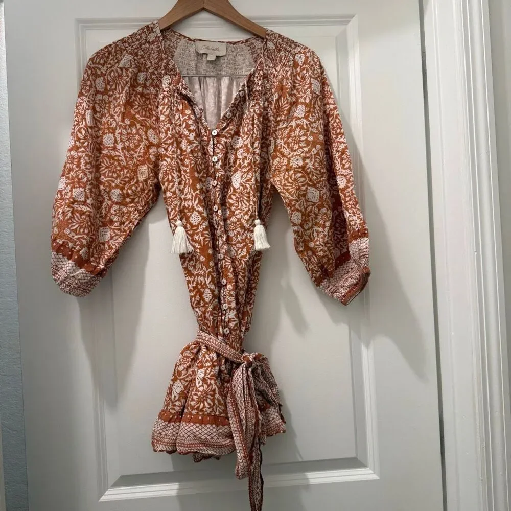 Cleobella Gwen Mini Dress in the Anila Block Print Size M Terracotta - Picture 2 of 5